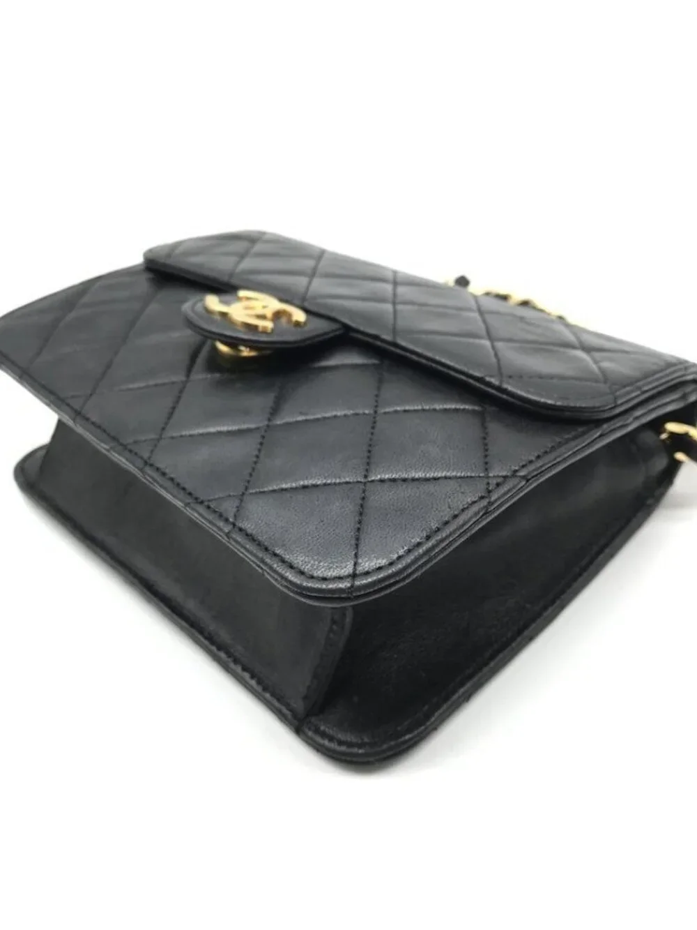 Chanel CC Logo Mini Quilted Lambskin Chain Shoulder Bag Black